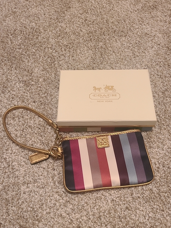 Coach Handbags - Coach Multicolor Stripe Wristlet with Gold Accents